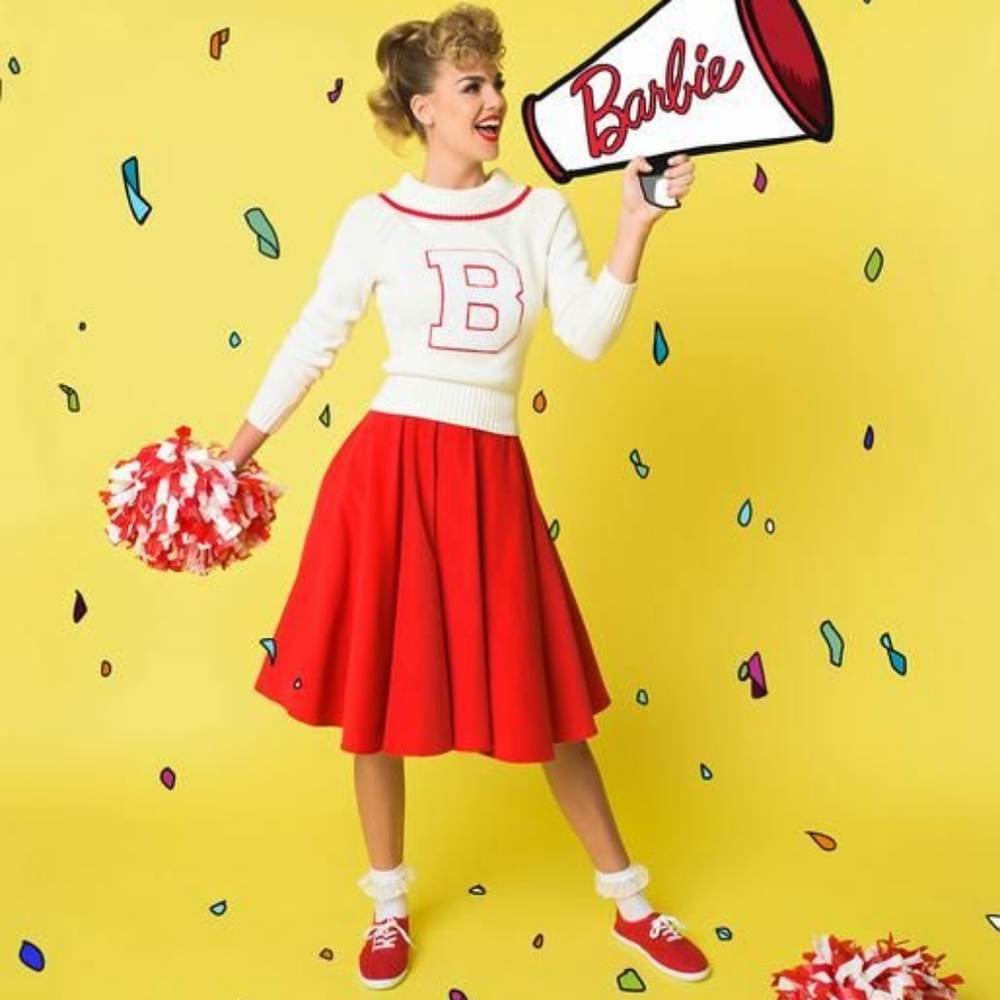 Unique Vintage Barbie Cheerleader Outfit!! With matching Barbie sweater
